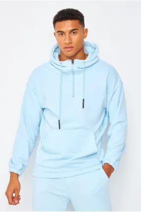 Sweat à capuche demi-zip bleu